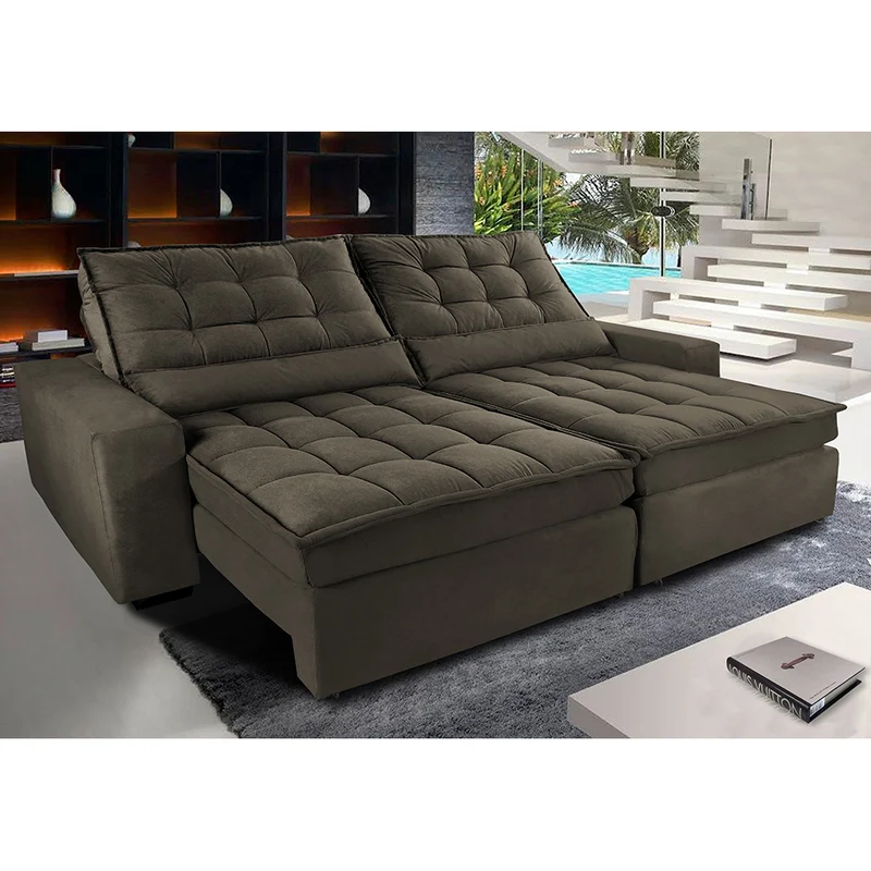 Sofá Retrátil e Reclinável com Molas Ensacadas Cama inBox Gold Tecido Suede Velusoft Café / 3,12m