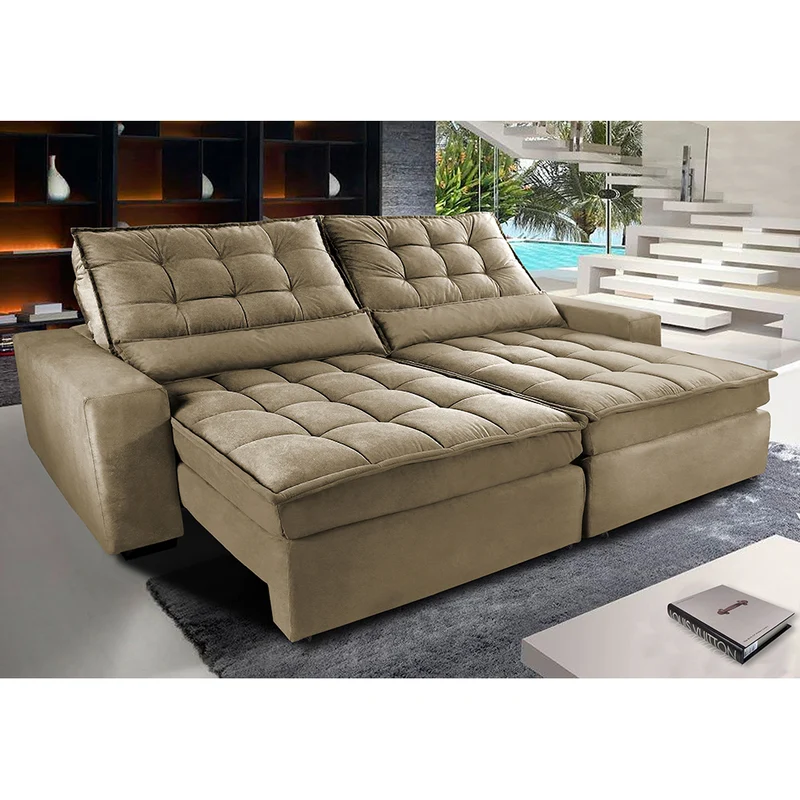 Sofá Retrátil e Reclinável com Molas Ensacadas Cama inBox Gold Tecido Suede Velusoft Castor / 3,12m