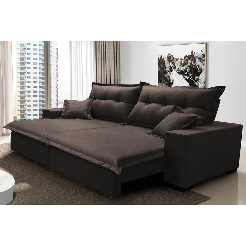 Sofá Retrátil e Reclinável com Molas Ensacadas Cama inBox Prime Tecido Linho Marrom / 2,12m