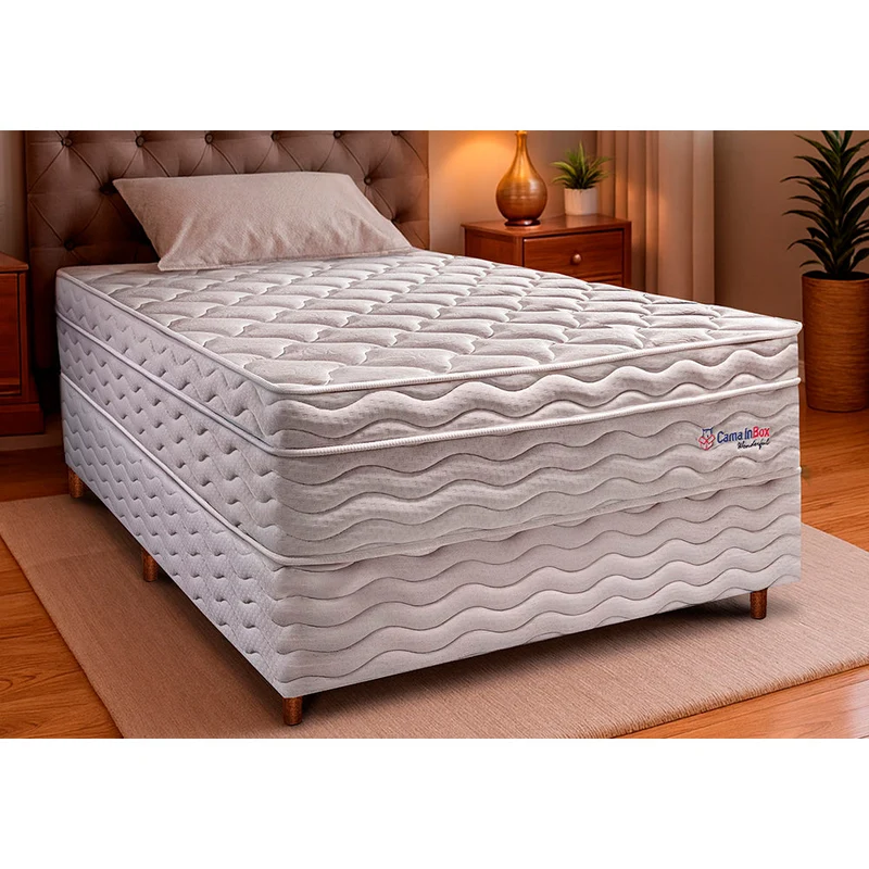 Conjunto Cama Box com Molas Ensacadas Cama inBox Wonderful Branco / Solteiro