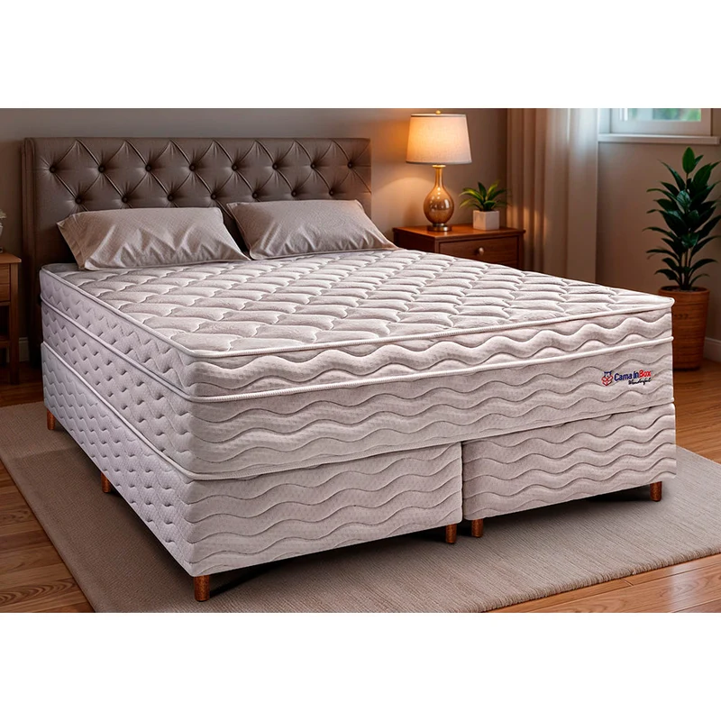 Conjunto Cama Box com Molas Ensacadas Cama inBox Wonderful Branco / Queen