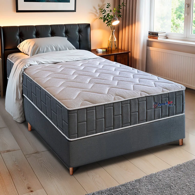 Conjunto Cama Box com Molas Ensacadas Cama inBox Cloud Cinza / Solteiro