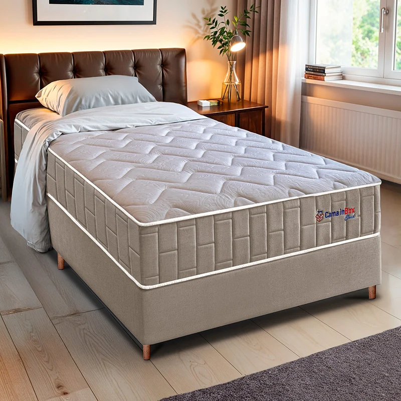 Conjunto Cama Box com Molas Ensacadas Cama inBox Cloud Bege / Solteiro