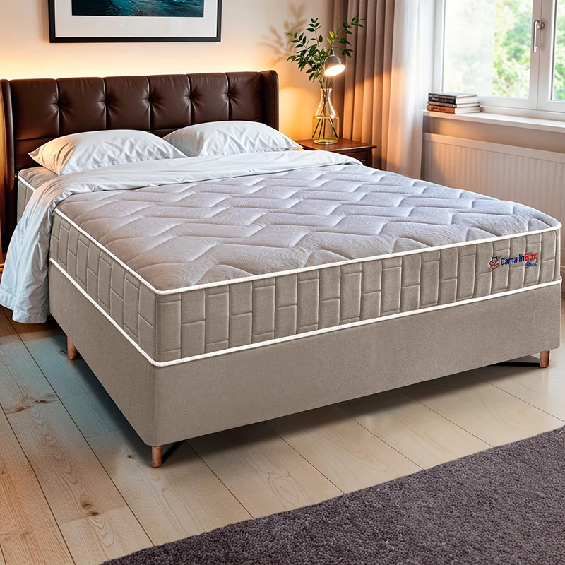 Conjunto Cama Box com Molas Ensacadas Cama inBox Cloud Bege / Casal
