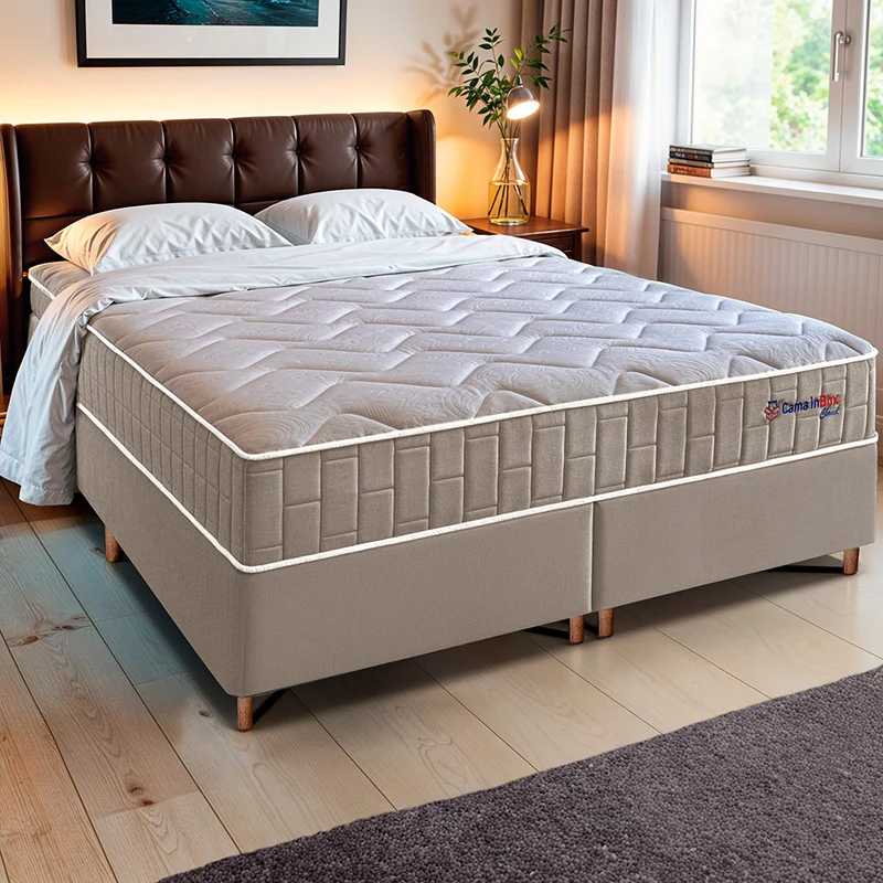 Conjunto Cama Box com Molas Ensacadas Cama inBox Cloud Bege / King