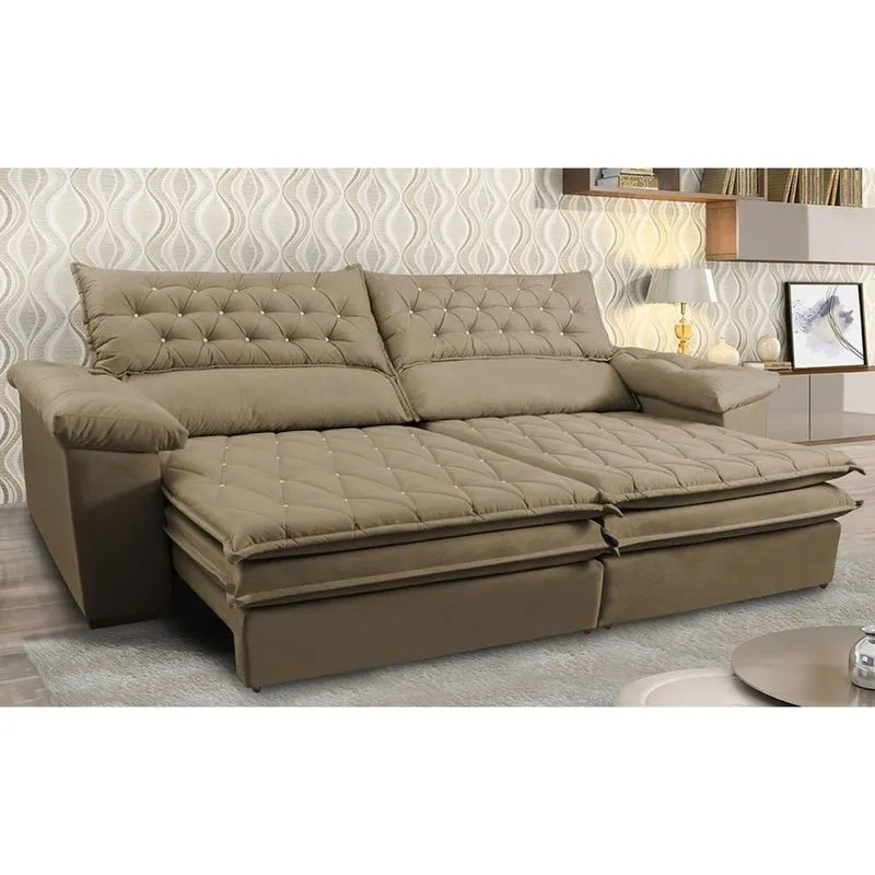 Sofá Retrátil e Reclinável Molas Ensacadas Cama inBox Botonê 2,12m Espuma Viscoelástico Suede Castor