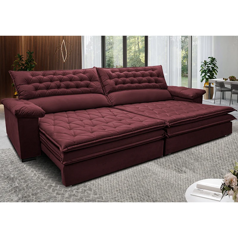 Sofá Retrátil e Reclinável Molas Ensacadas Cama inBox Botonê Vinho / 2,92m