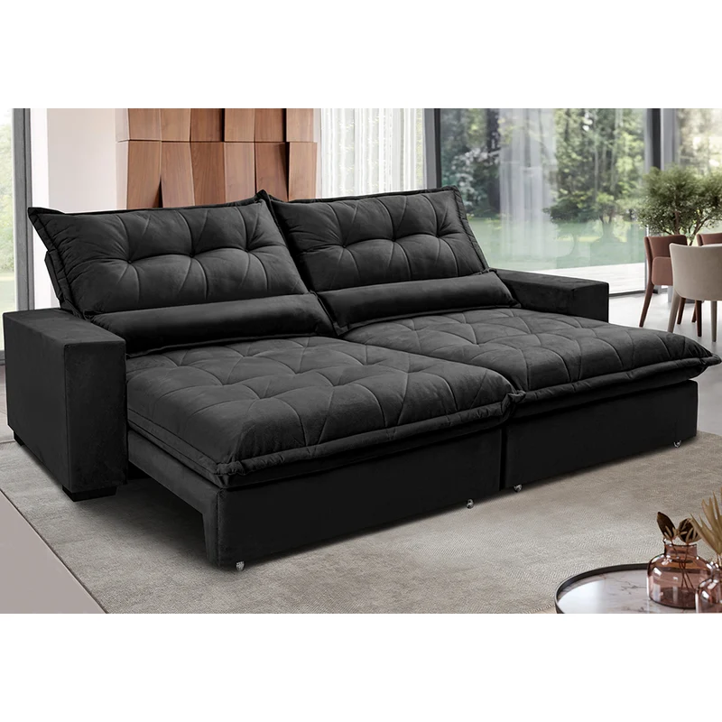 Sofa Retrátil e Reclinável com Molas Ensacadas Cama inBox Soft Tecido Suede Preto / 3,12m