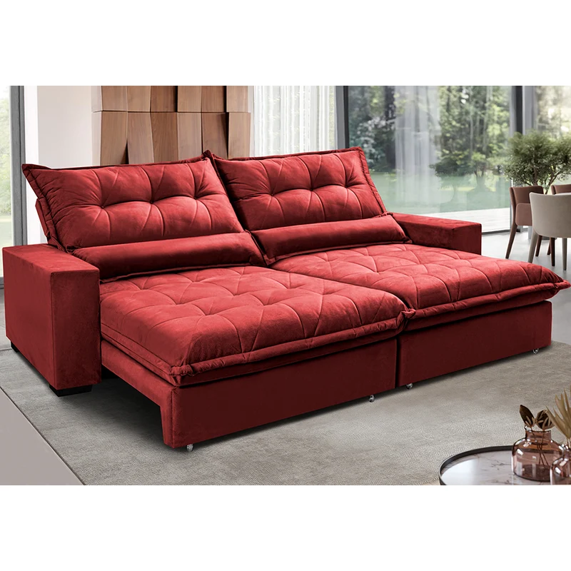 Sofa Retrátil e Reclinável com Molas Ensacadas Cama inBox Soft Tecido Suede Vermelho / 2,92m