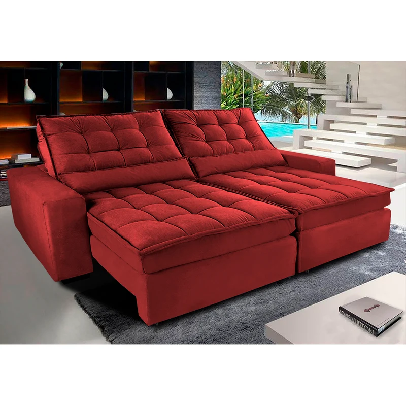 Sofá Retrátil e Reclinável com Molas Ensacadas Cama inBox Gold Tecido Suede Velusoft Vermelho / 2,12m