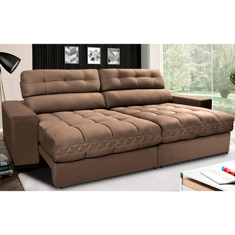 Sofá Retrátil e Reclinável com Molas Ensacadas Cama inBox Master Tecido Suede Castor / 2,12m