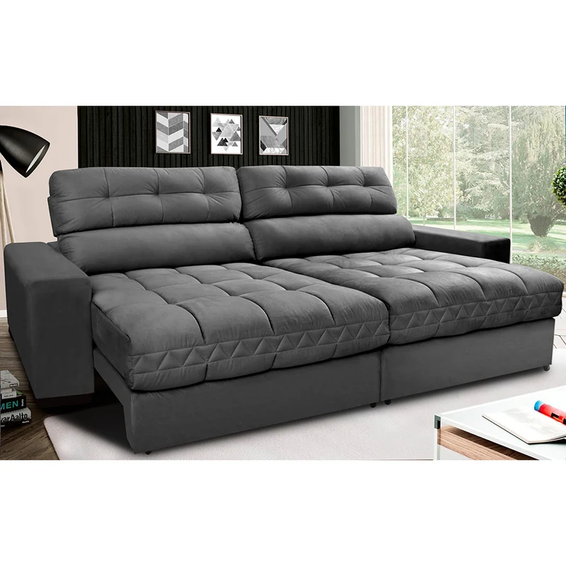 Sofá Retrátil e Reclinável com Molas Ensacadas Cama inBox Master Tecido Suede Cinza / 2,12m
