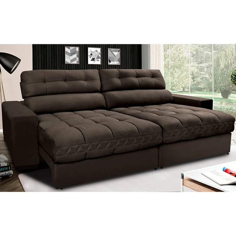 Sofá Retrátil e Reclinável com Molas Ensacadas Cama inBox Master Tecido Suede Café / 2,52m