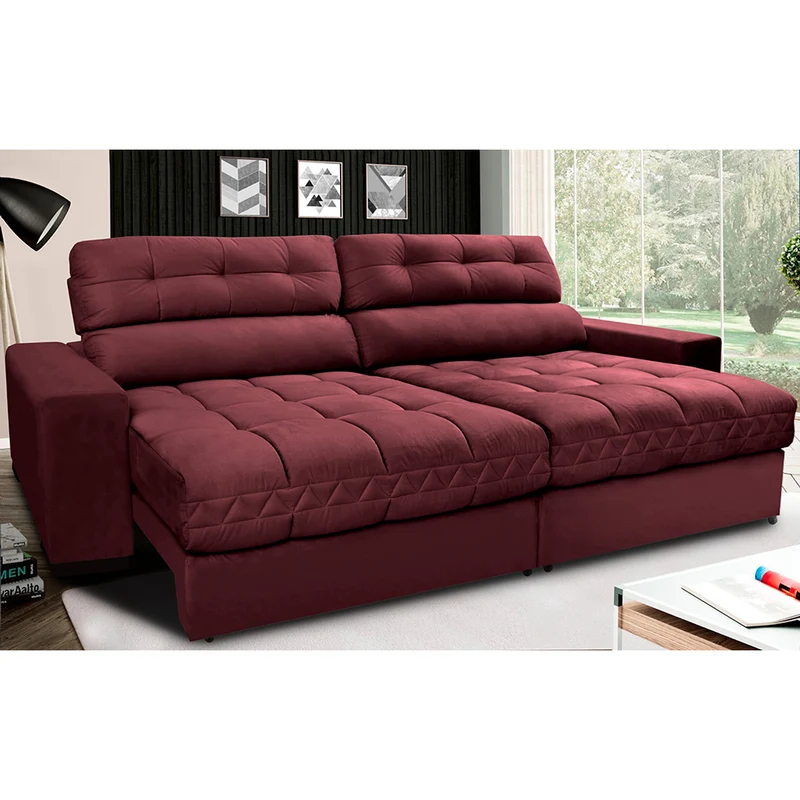 Sofá Retrátil e Reclinável com Molas Ensacadas Cama inBox Master Tecido Suede Vinho / 2,52m