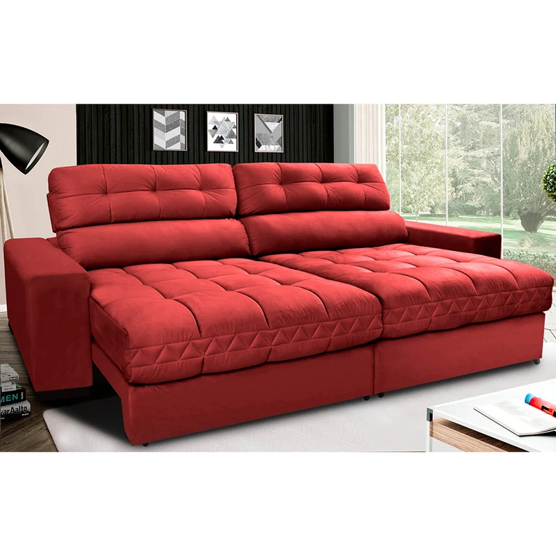 Sofá Retrátil e Reclinável com Molas Ensacadas Cama inBox Master Tecido Suede Vermelho / 2,72m