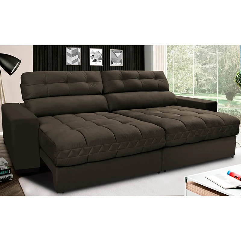 Sofá Retrátil e Reclinável com Molas Ensacadas Cama inBox Master Tecido Suede Café / 2,92m