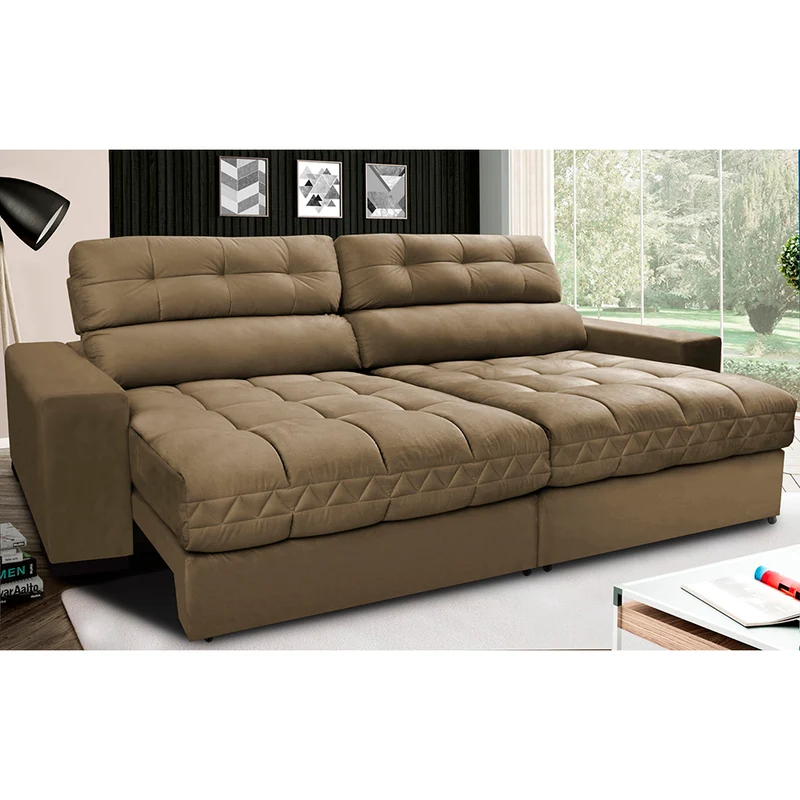 Sofá Retrátil e Reclinável com Molas Ensacadas Cama inBox Master Tecido Suede Castor / 2,92m