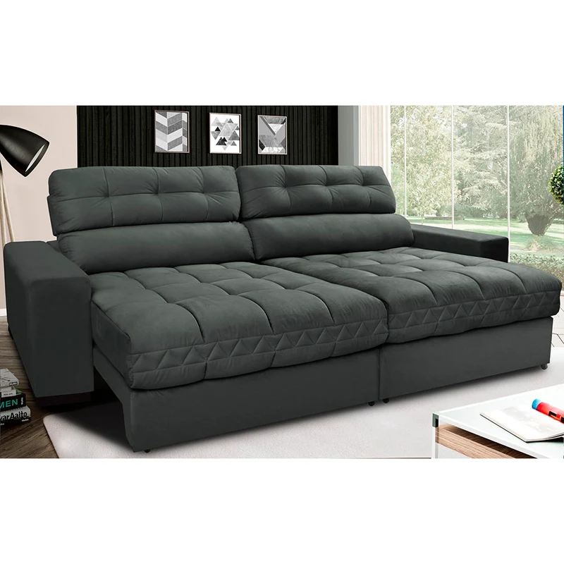 Sofá Retrátil e Reclinável com Molas Ensacadas Cama inBox Master Tecido Suede Cinza / 2,92m