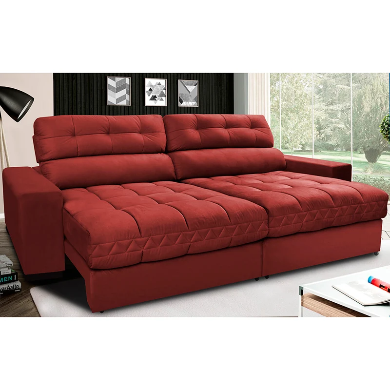 Sofá Retrátil e Reclinável com Molas Ensacadas Cama inBox Master Tecido Suede Vermelho / 2,92m