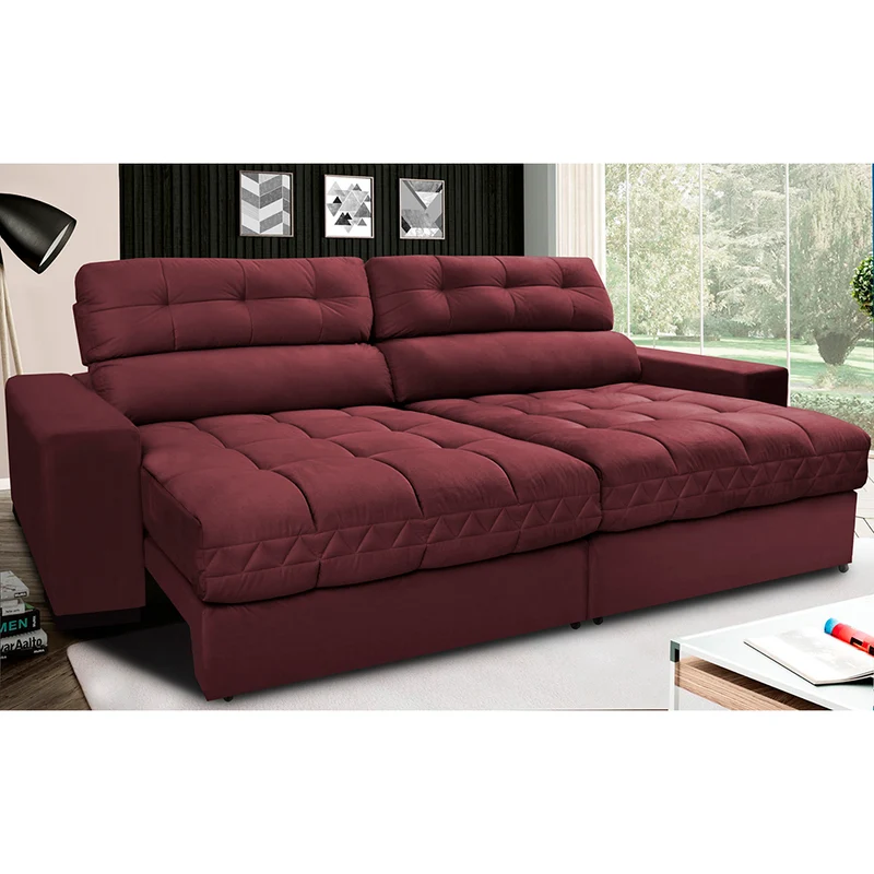 Sofá Retrátil e Reclinável com Molas Ensacadas Cama inBox Master Tecido Suede Vinho / 2,92m