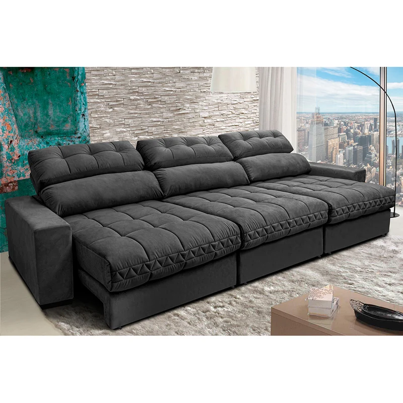Sofá Retrátil e Reclinável com Molas Ensacadas Cama inBox Master Tecido Suede Cinza / 3,52m