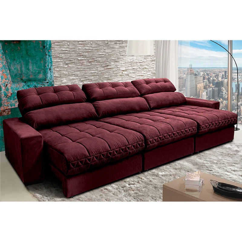 Sofá Retrátil e Reclinável com Molas Ensacadas Cama inBox Master Tecido Suede Vinho / 3,82m