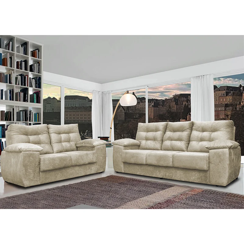 Conjunto Sofá Luxemburgo 3 E 2 Lugares Suede Bege / 1,52m x 2,02m