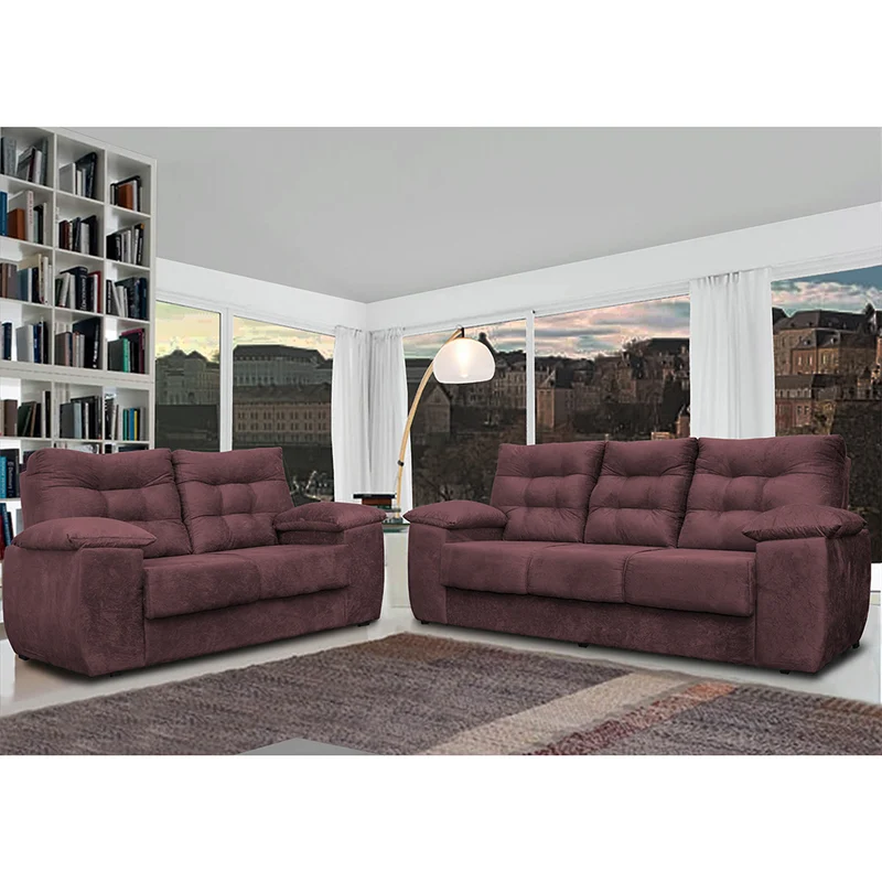 Conjunto Sofá Luxemburgo 3 E 2 Lugares Suede Vinho / 1,52m x 2,02m