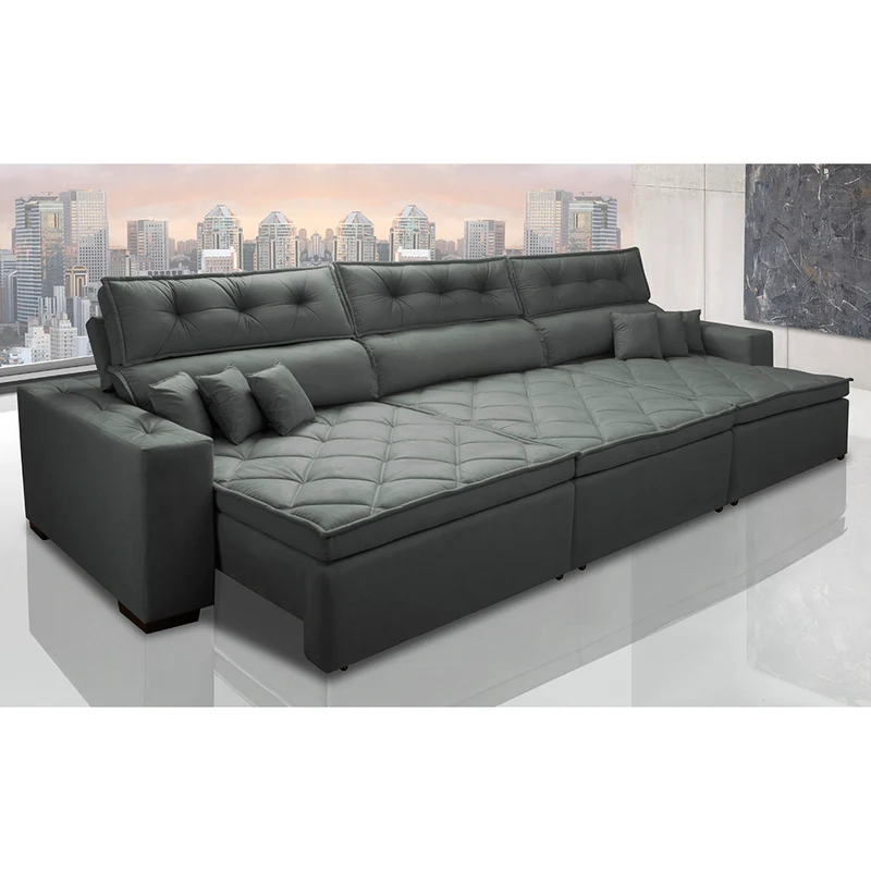 Sofá Retrátil e Reclinável Austin com Molas no Assento Velusoft Cama inBox Cinza / 3,82m
