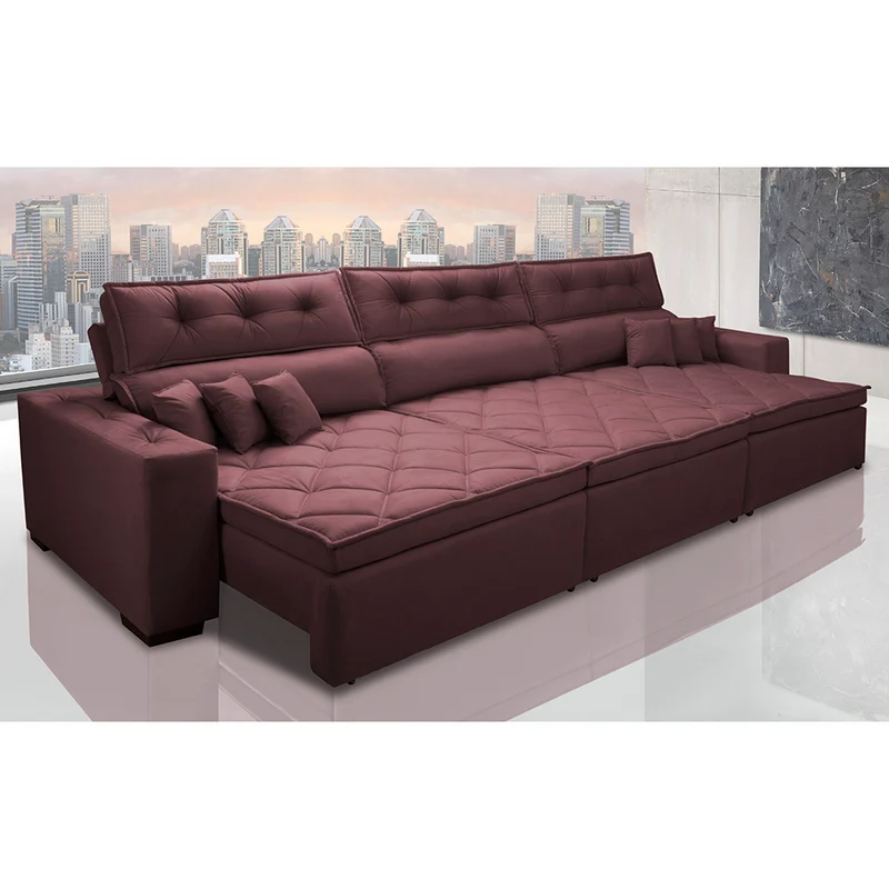 Sofá Retrátil e Reclinável Austin com Molas no Assento Velusoft Cama inBox Vinho / 4,12m