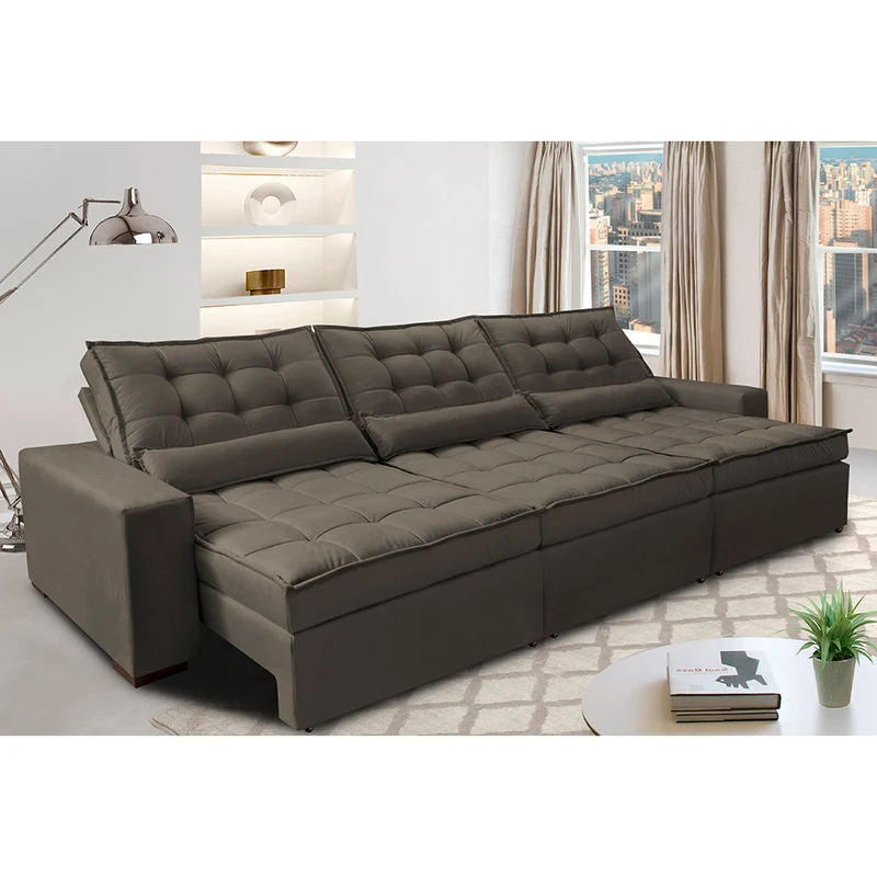 Sofá Retrátil e Reclinável com Molas Ensacadas Cama inBox Gold Tecido Suede Velusoft Café / 3,52m