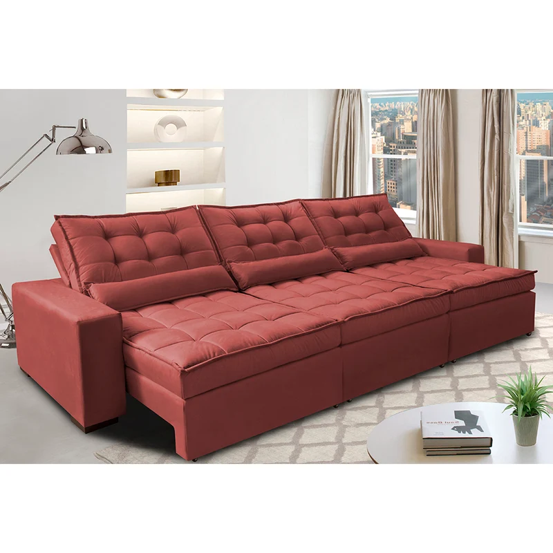 Sofá Retrátil e Reclinável com Molas Ensacadas Cama inBox Gold Tecido Suede Velusoft Vermelho / 3,52m
