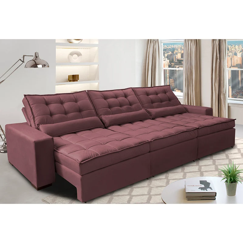 Sofá Retrátil e Reclinável com Molas Ensacadas Cama inBox Gold Tecido Suede Velusoft Vinho / 3,52m