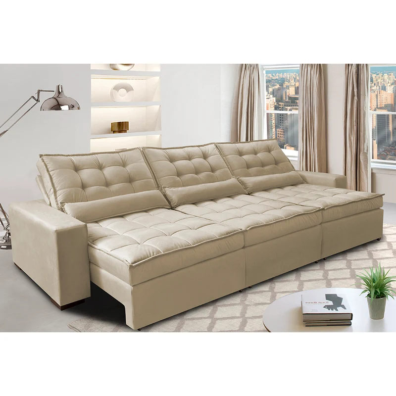 Sofá Retrátil e Reclinável com Molas Ensacadas Cama inBox Gold Tecido Suede Velusoft Bege / 3,82m