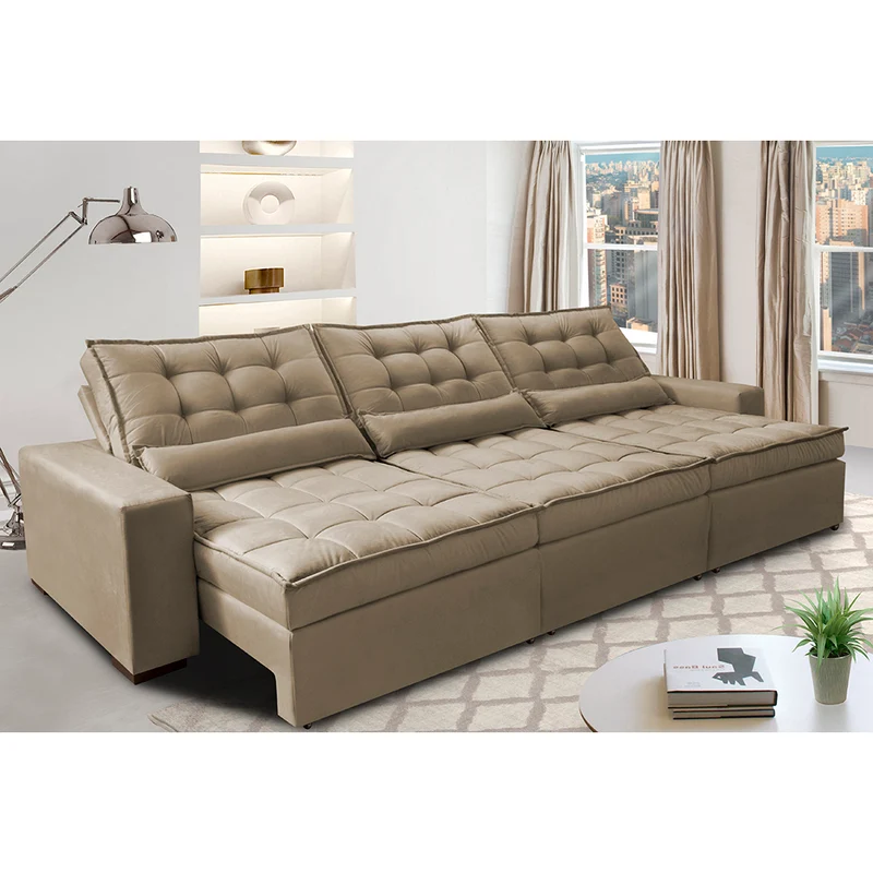 Sofá Retrátil e Reclinável com Molas Ensacadas Cama inBox Gold Tecido Suede Velusoft Castor / 4,12m