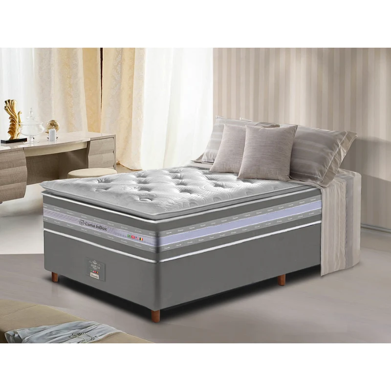 Cama Box Colchão Select + Box de Molas Ensacadas D33 com Pillow TOP Cama inBox Cinza / Solteiro