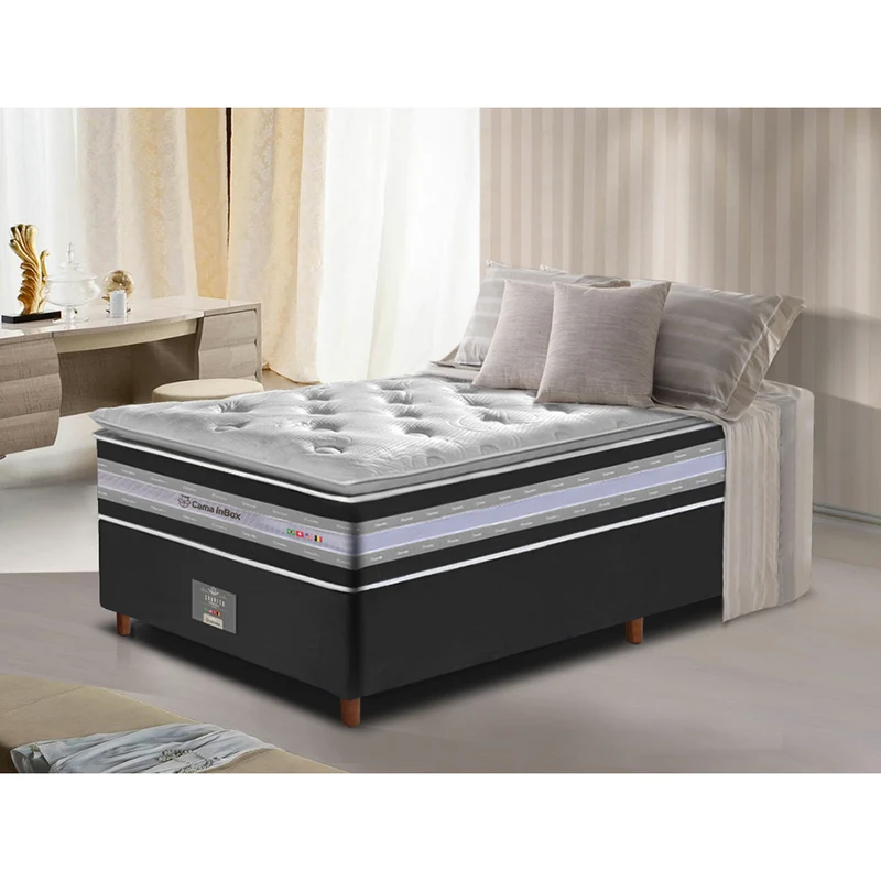 Cama Box Colchão Select + Box de Molas Ensacadas D33 com Pillow TOP Cama inBox Preto / Solteiro