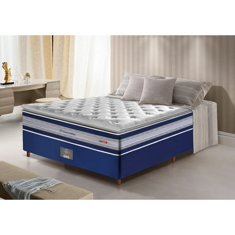 Cama Box Colchão Select + Box de Molas Ensacadas D33 com Pillow TOP Cama inBox Azul / Casal