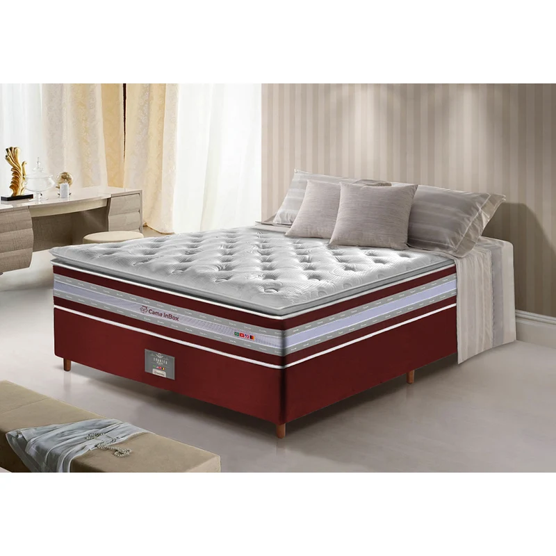 Cama Box Colchão Select + Box de Molas Ensacadas D33 com Pillow TOP Cama inBox Vinho / Casal