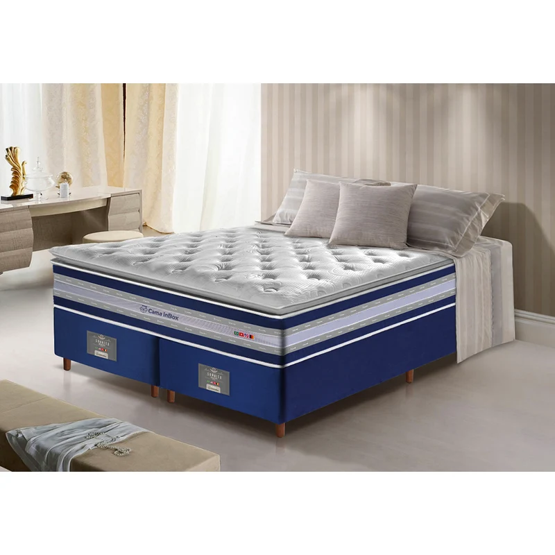 Cama Box Colchão Select + Box de Molas Ensacadas D33 com Pillow TOP Cama inBox Azul / Queen