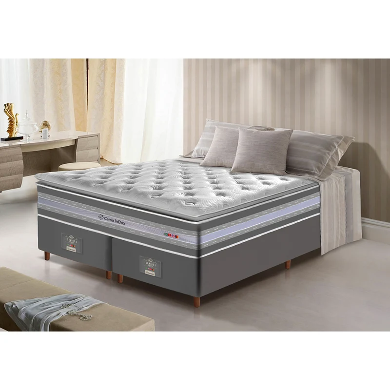 Cama Box Colchão Select + Box de Molas Ensacadas D33 com Pillow TOP Cama inBox Cinza / Queen
