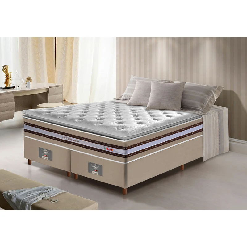 Cama Box Colchão Select + Box de Molas Ensacadas D33 com Pillow TOP Cama inBox Bege / King