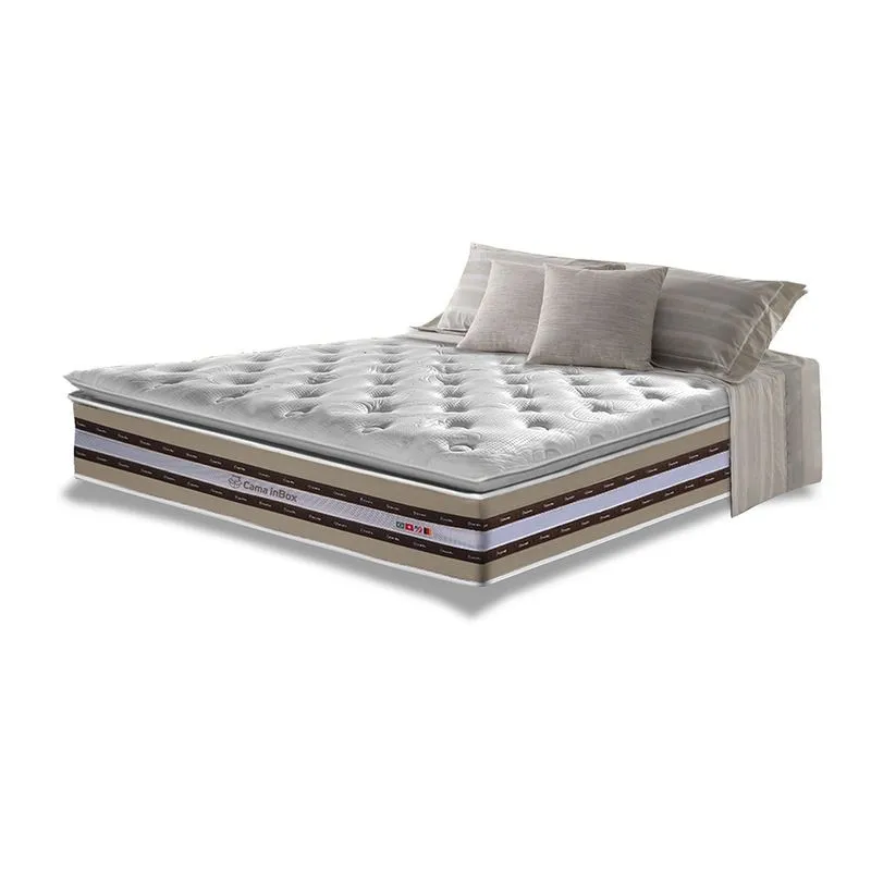 Colchão King de Molas Ensacadas D33 com Pillow top Cama inBox Select 193x203x32 Bege