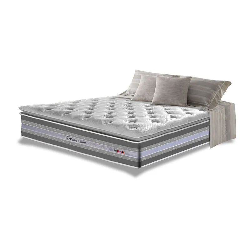 Colchão King de Molas Ensacadas D33 com Pillow top Cama inBox Select 193x203x32 Cinza