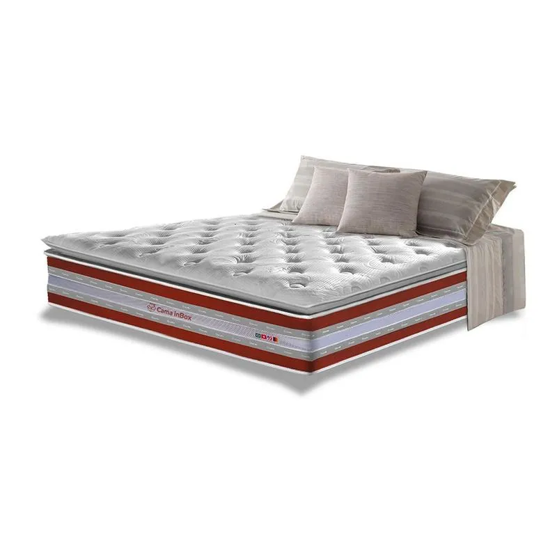 Colchão King de Molas Ensacadas D33 com Pillow TOP Cama inBox Select 193x203x32 Vermelho