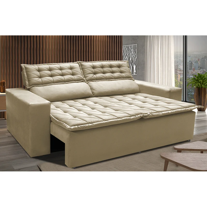 Sofá Retrátil e Reclinável Cama inBox Slim Velusoft Bege / 1,80m