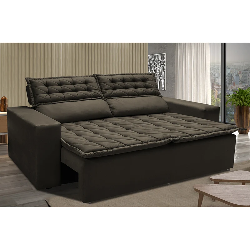 Sofá Retrátil e Reclinável Cama inBox Slim Velusoft Café / 1,80m