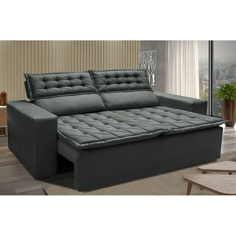 Sofá Retrátil e Reclinável Cama inBox Slim Velusoft Cinza / 1,80m