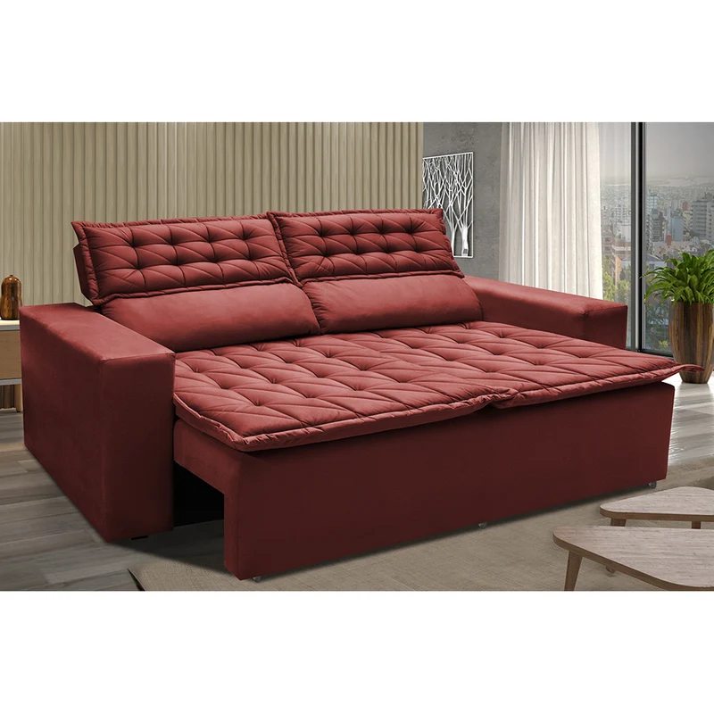 Sofá Retrátil e Reclinável Cama inBox Slim Velusoft Vermelho / 1,80m