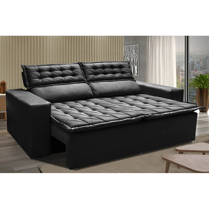 Sofá Retrátil e Reclinável Cama inBox Slim Velusoft Preto / 1,80m